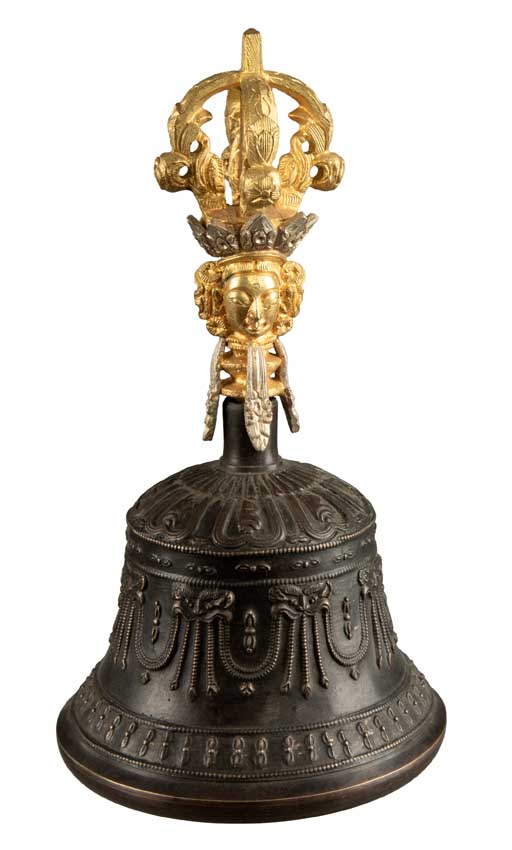 Cloche Bouddhiste Tibétaine avec Dorjé Vajra et Étui – Grande Cloche Artisanale du Népal