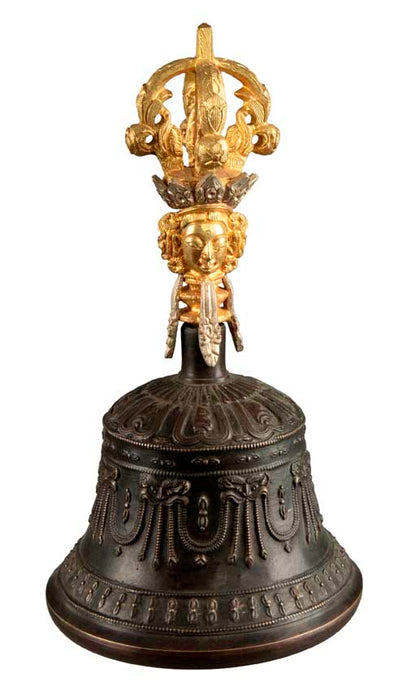 Cloche Bouddhiste Tibétaine avec Dorjé Vajra et Étui – Grande Cloche Artisanale du Népal