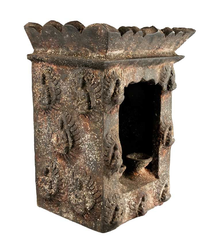 Autel bouddhiste avec statue de Bouddha 31 cm – temple de méditation artisanal