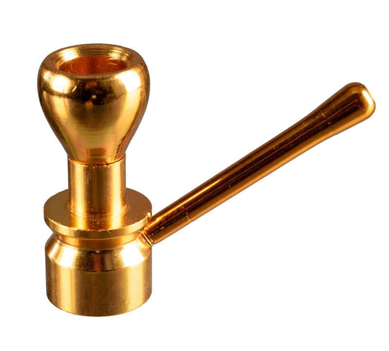Pipe Indienne En Aluminium Jaune – Objet Ethnique Artisanal De Collection