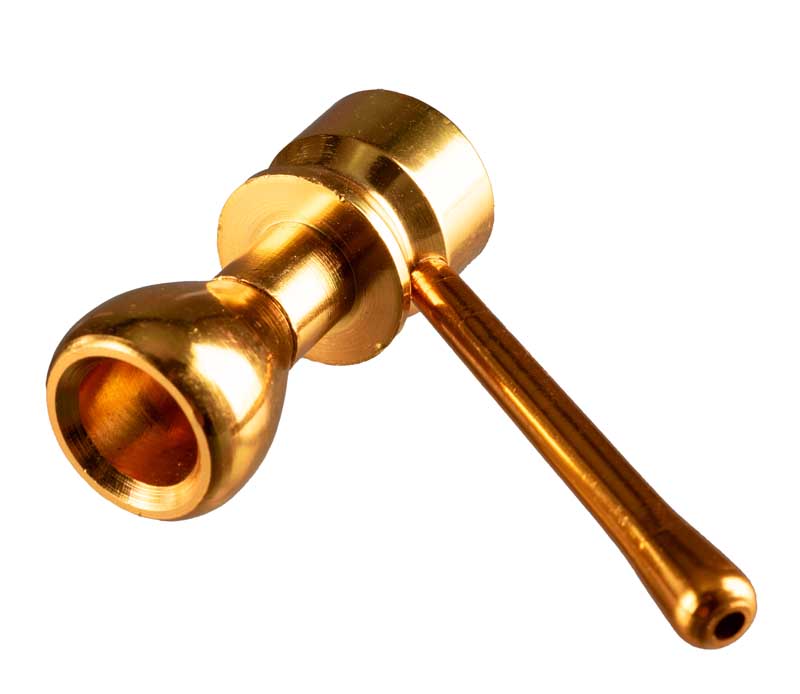 Pipe Indienne En Aluminium Jaune – Objet Ethnique Artisanal De Collection