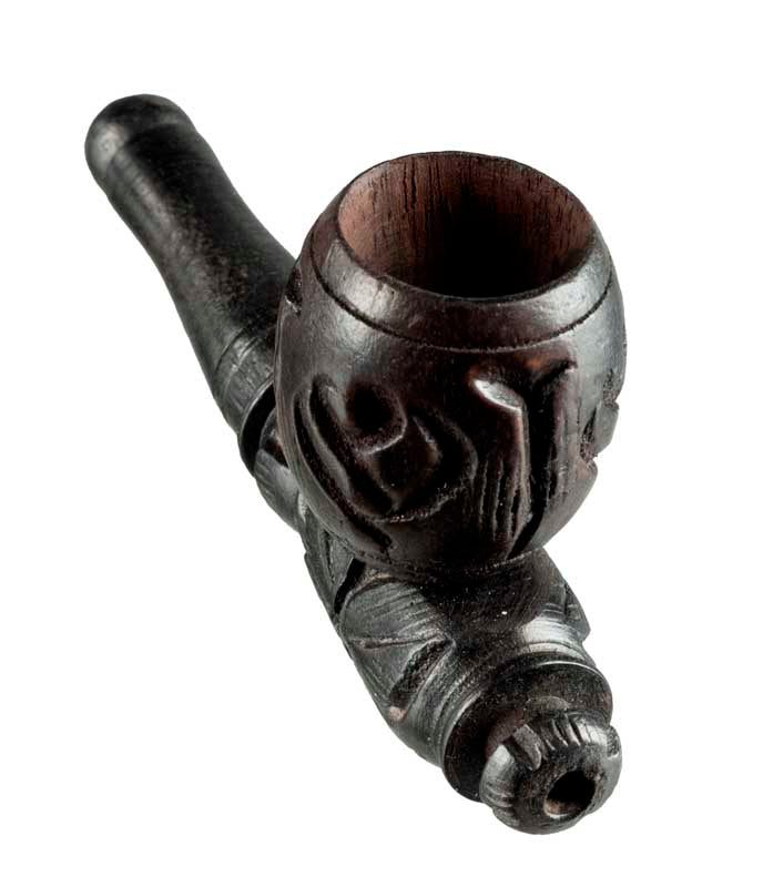 Pipe Indienne Sculptée – Objet Ethnique Artisanal En Bois