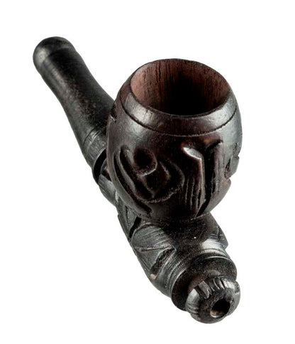 Pipe Indienne Sculptée – Objet Ethnique Artisanal En Bois