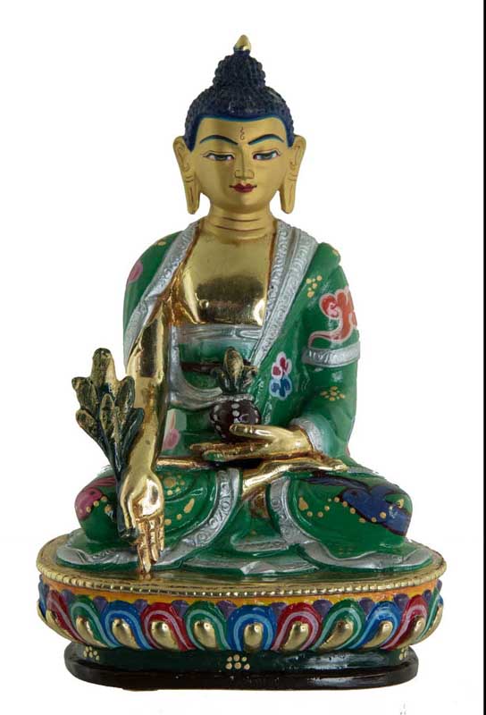 Statue tibétaine du Bouddha de la Médecine en bronze doré à l’or 24 carats – Artisanat sacré du clan Shakya de Patan