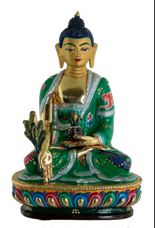 Statue tibétaine du Bouddha de la Médecine en bronze doré à l’or 24 carats – Artisanat sacré du clan Shakya de Patan