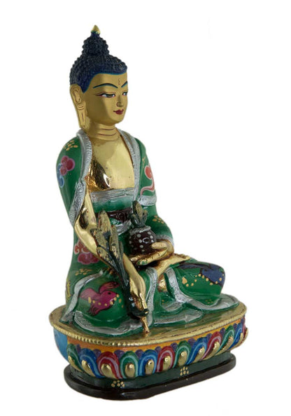 Statue tibétaine du Bouddha de la Médecine en bronze doré à l’or 24 carats – Artisanat sacré du clan Shakya de Patan