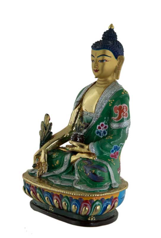 Statue tibétaine du Bouddha de la Médecine en bronze doré à l’or 24 carats – Artisanat sacré du clan Shakya de Patan