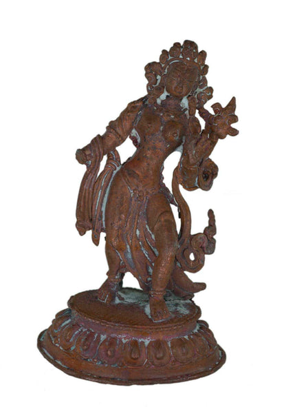 Ancienne Amulette Statuette Tara Verte Tibétaine en Alliage de Cuivre