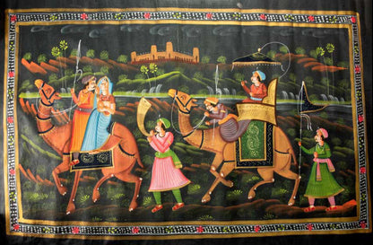Peinture Moghole Indienne – Chasse Royale du Maharaja à Dos de Chameau
