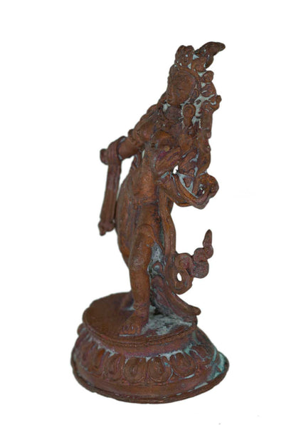Ancienne Amulette Statuette Tara Verte Tibétaine en Alliage de Cuivre