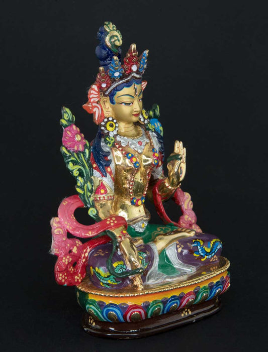 Statue Bouddhiste Tara Blanche En Cuivre Doré Multicolore – Artisanat De Patan Au Népal