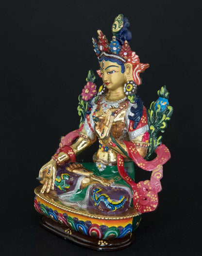 Statue Bouddhiste Tara Blanche En Cuivre Doré Multicolore – Artisanat De Patan Au Népal