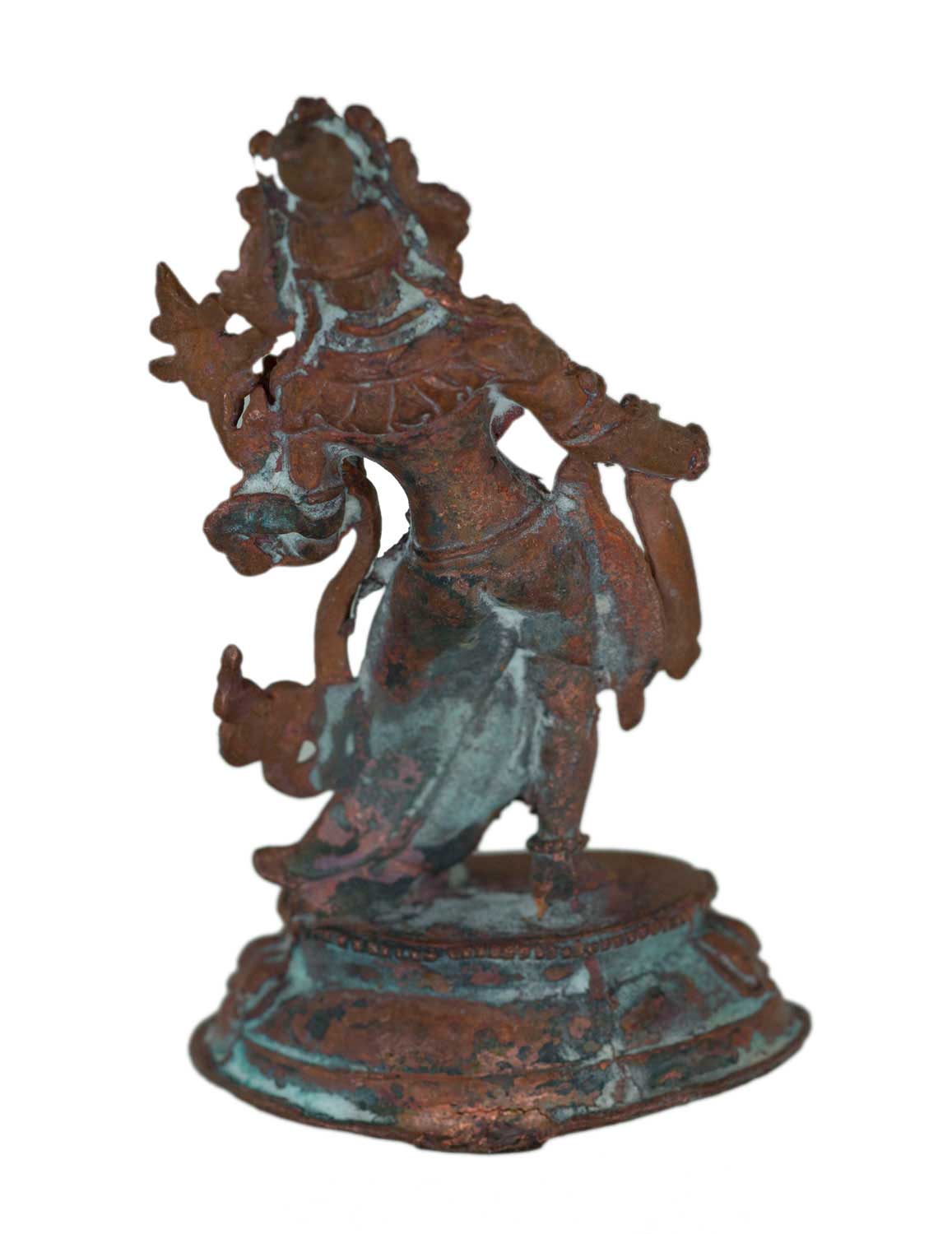 Ancienne Amulette Statuette Tara Verte Tibétaine en Alliage de Cuivre