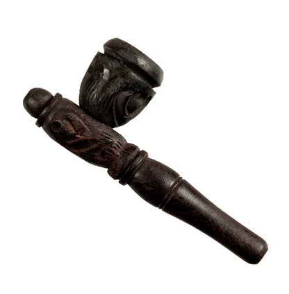 Pipe Indienne Sculptée En Bois – Objet Ethnique Artisanal De Collection