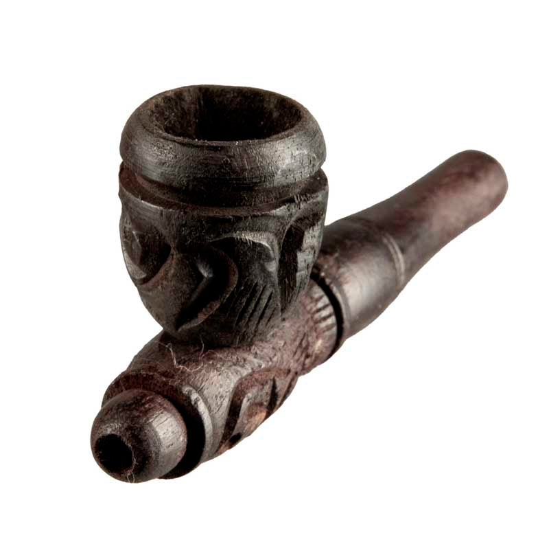 Pipe Indienne Sculptée En Bois – Objet Ethnique Artisanal De Collection