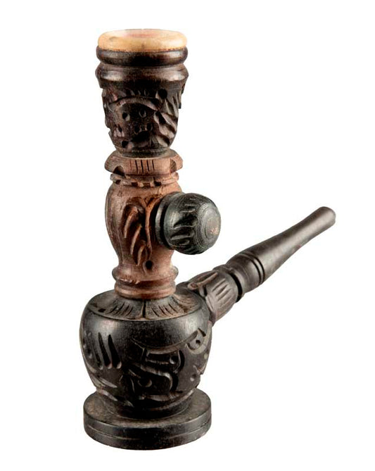 Pipe Indienne Ancienne En Bois Sculptée – Objet Ethnique Artisanal De Collection