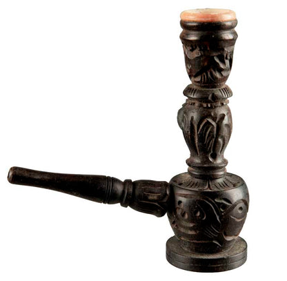 Pipe Indienne Ancienne En Bois Sculptée – Objet Ethnique Artisanal De Collection