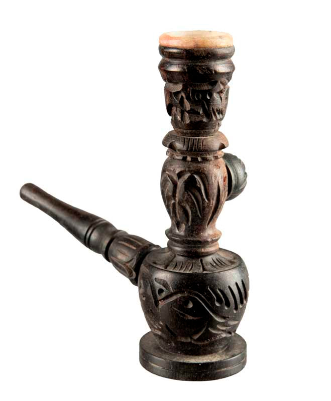 Pipe Indienne Ancienne En Bois Sculptée – Objet Ethnique Artisanal De Collection
