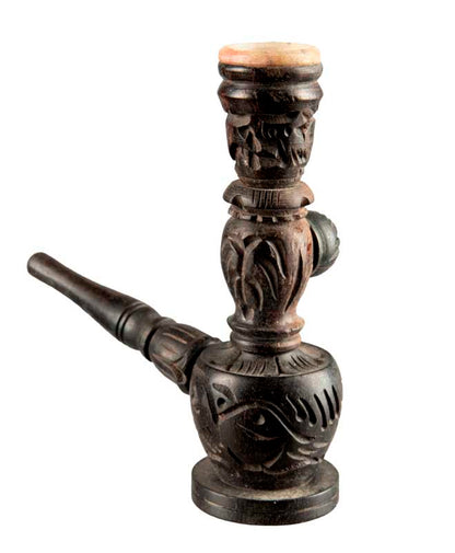 Pipe Indienne Ancienne En Bois Sculptée – Objet Ethnique Artisanal De Collection