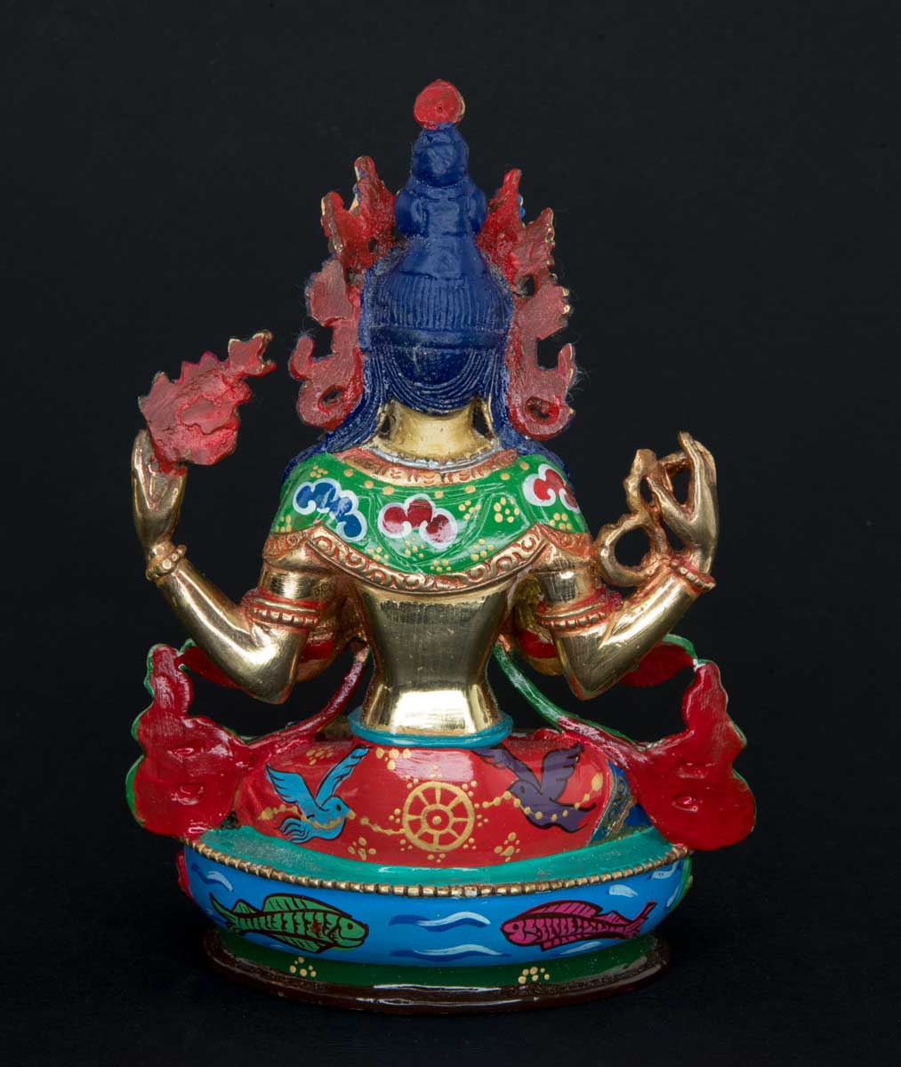Statue tibétaine de Chenrezig en bronze doré – Bodhisattva de la compassion, artisanat sacré de Patan