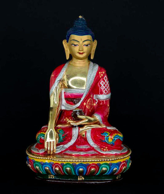 Statue tibétaine de Bouddha Shakyamuni en bronze doré – Artisanat sacré du clan Shakya de Patan