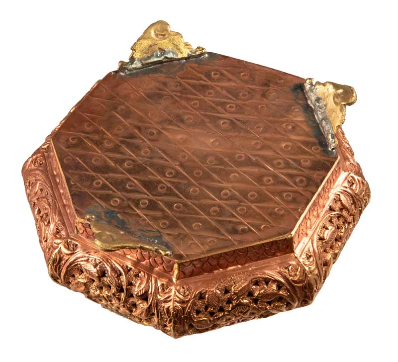 Grand brûleur d’encens tibétain en cuivre et laiton – boîte à bijoux multifonction ajourée