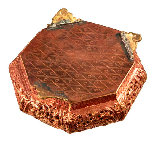 Grand brûleur d’encens tibétain en cuivre et laiton – boîte à bijoux multifonction ajourée