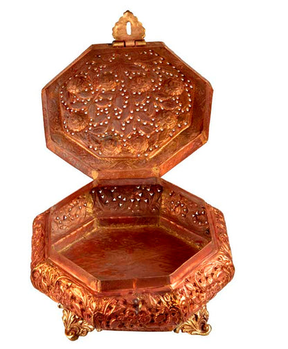 Grand brûleur d’encens tibétain en cuivre et laiton – boîte à bijoux multifonction ajourée