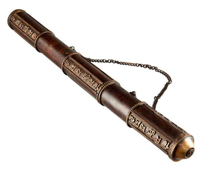 Étui à encens tibétain en cuivre et laiton – porte-manuscrit décoré de mantra bouddhiste
