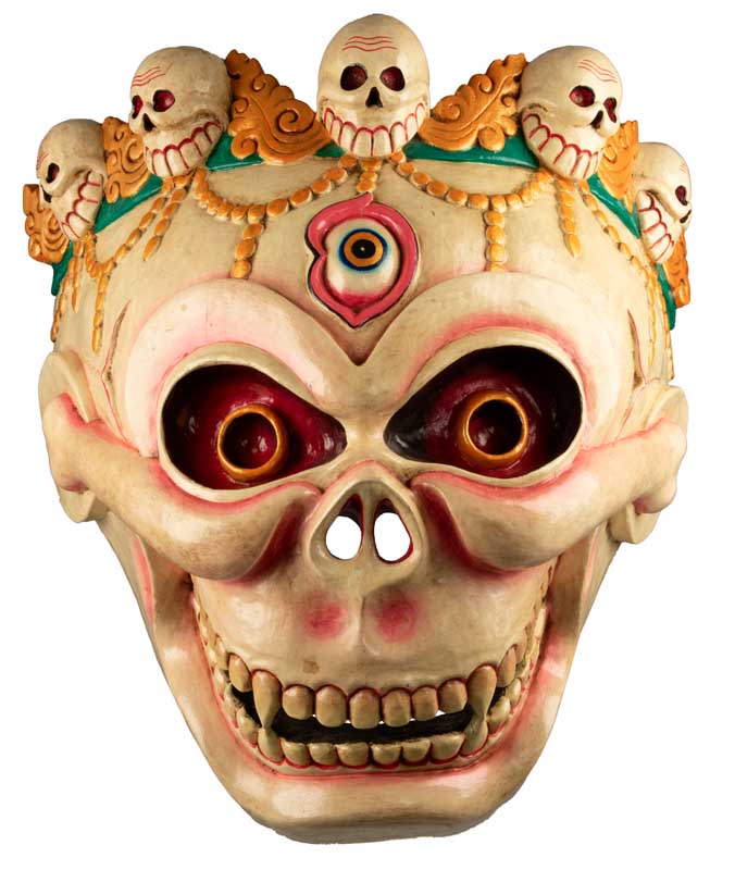 Grand Masque Crâne Chitipati – Masque Tibétain de Danse Cham en Bois 54 cm