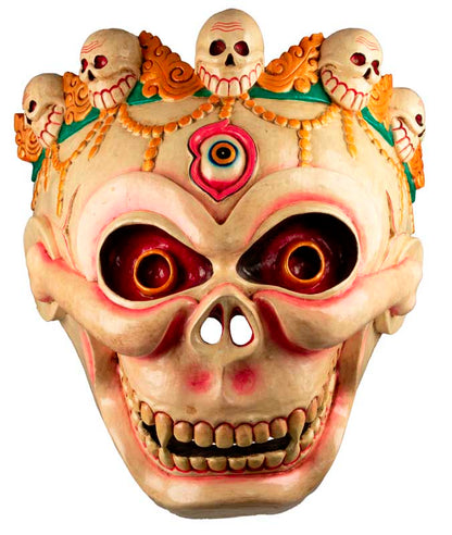 Grand Masque Crâne Chitipati – Masque Tibétain de Danse Cham en Bois 54 cm