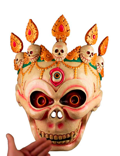 Grand Masque Crâne Chitipati – Masque Tibétain de Danse Cham en Bois 54 cm