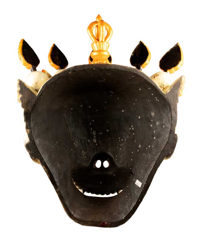 Grand Masque Crâne Chitipati – Masque Tibétain de Danse Cham en Bois 54 cm