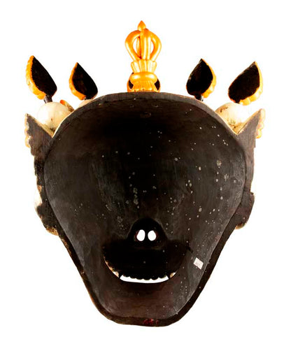 Grand Masque Crâne Chitipati – Masque Tibétain de Danse Cham en Bois 54 cm