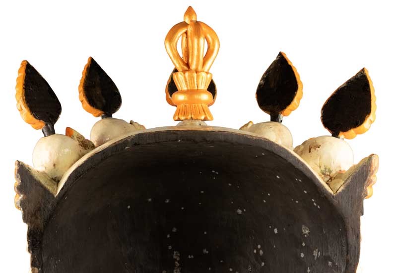 Grand Masque Crâne Chitipati – Masque Tibétain de Danse Cham en Bois 54 cm