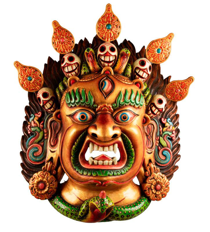 Masque Mahakala Tibétain Dharmapala En Bois – Danse Cham Du Népal