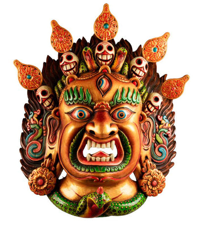Masque Mahakala Tibétain Dharmapala En Bois – Danse Cham Du Népal