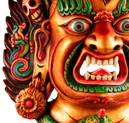 Masque Mahakala Tibétain Dharmapala En Bois – Danse Cham Du Népal