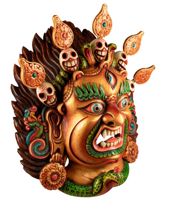 Masque Mahakala Tibétain Dharmapala En Bois – Danse Cham Du Népal