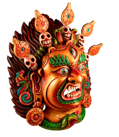 Masque Mahakala Tibétain Dharmapala En Bois – Danse Cham Du Népal