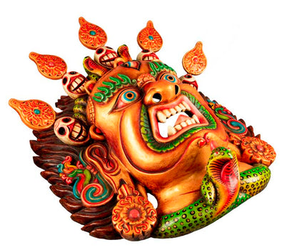 Masque Mahakala Tibétain Dharmapala En Bois – Danse Cham Du Népal