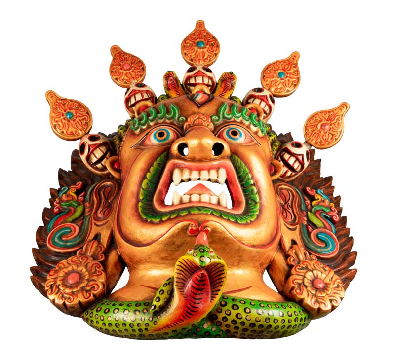 Masque Mahakala Tibétain Dharmapala En Bois – Danse Cham Du Népal