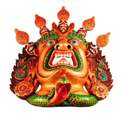 Masque Mahakala Tibétain Dharmapala En Bois – Danse Cham Du Népal