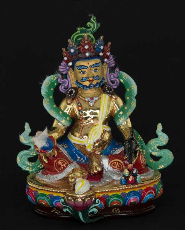 Statue tibétaine de Jambhala Malla Kuber colorée en bronze – Divinité de la prospérité du Népal