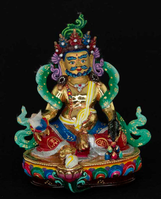 Statue tibétaine de Jambhala Malla Kuber colorée en bronze – Divinité de la prospérité du Népal