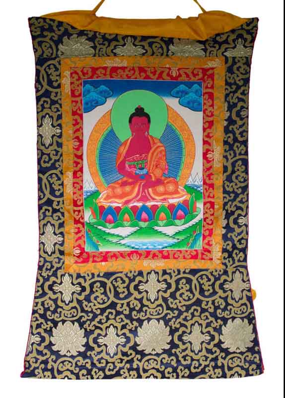 Thangka Tibétain Bouddha Amitabha – Symbole De La Lumière Infinie Et De La Sagesse