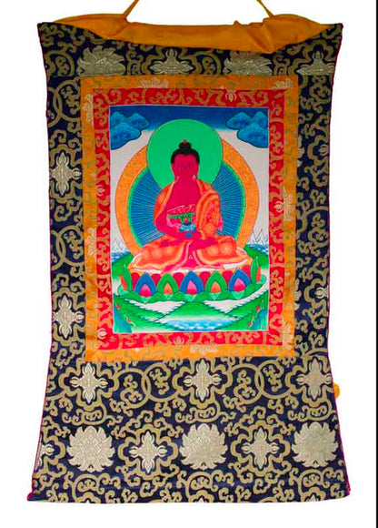 Thangka Tibétain Bouddha Amitabha – Symbole De La Lumière Infinie Et De La Sagesse