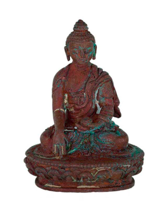 Ancienne amulette statuette Bouddha Akshobhya en métal – Artisanat tibétain fait main