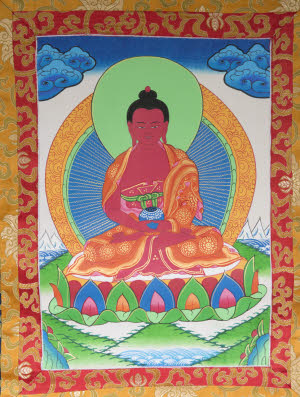 Thangka Tibétain Bouddha Amitabha – Symbole De La Lumière Infinie Et De La Sagesse
