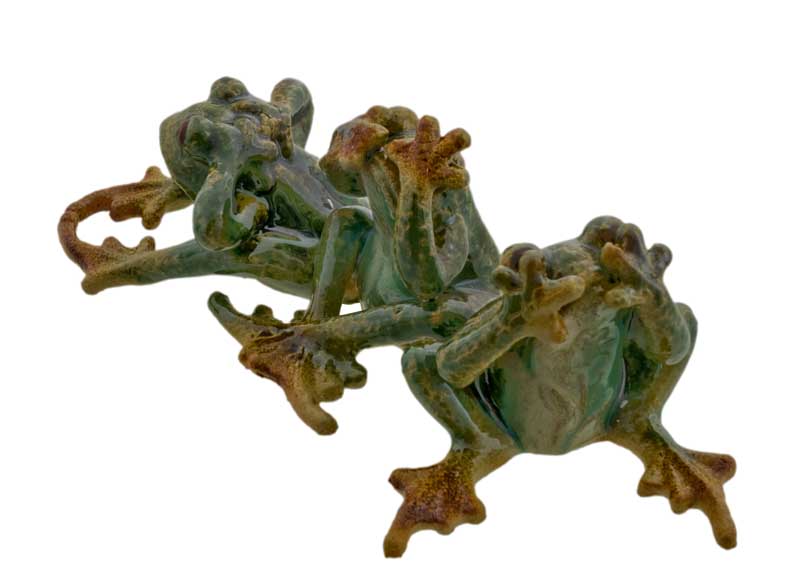 Figurine Grenouille Des Trois Sagesses en Céramique Artisanale